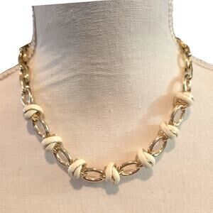 Necklace Anne Klein Cream Beige Links Gold Tone Collar 17" Statement SKU 2884